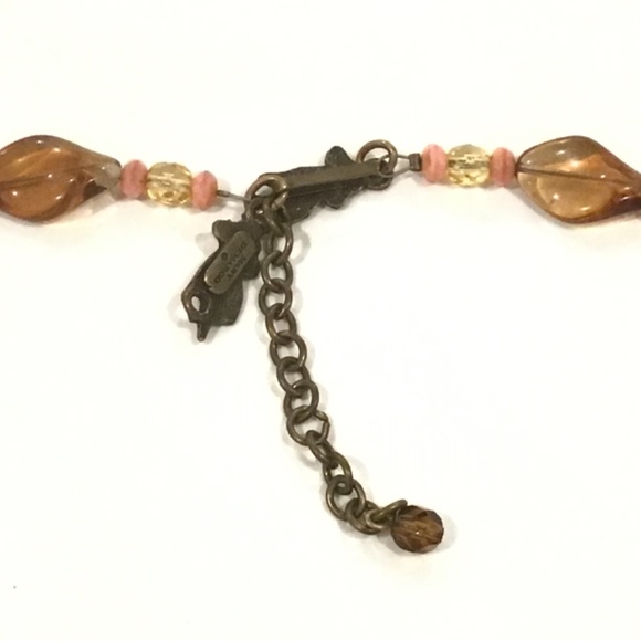 Mary Demarco Flower Pendant Brown Pink & Yellow Glass & Stone Beaded Necklace - Picture 7 of 7